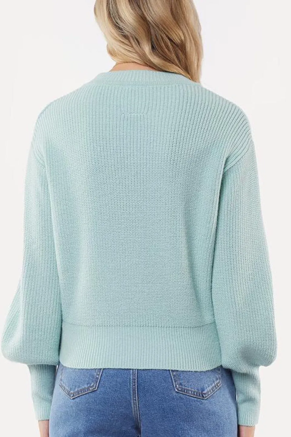 Olivia Light Green Balloon Sleeve Knit Sweater