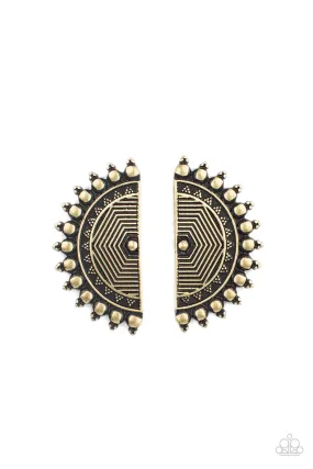 Paparazzi Fiercely Fanned Out - Brass Earrings