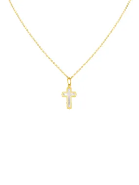 Pearl Cross Pendant Necklace 14K