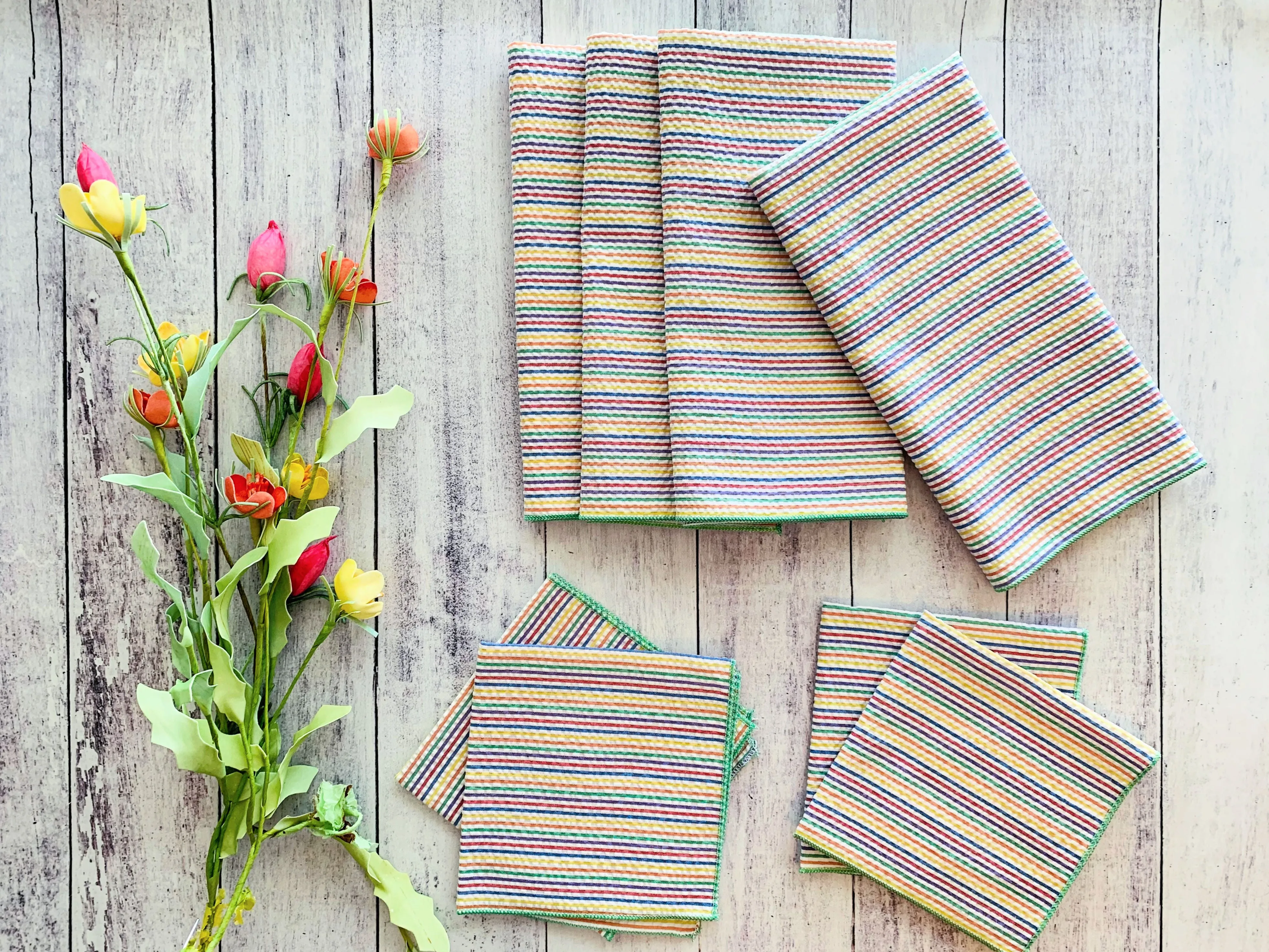 Rainbow Seersucker Cloth Napkins, set of four