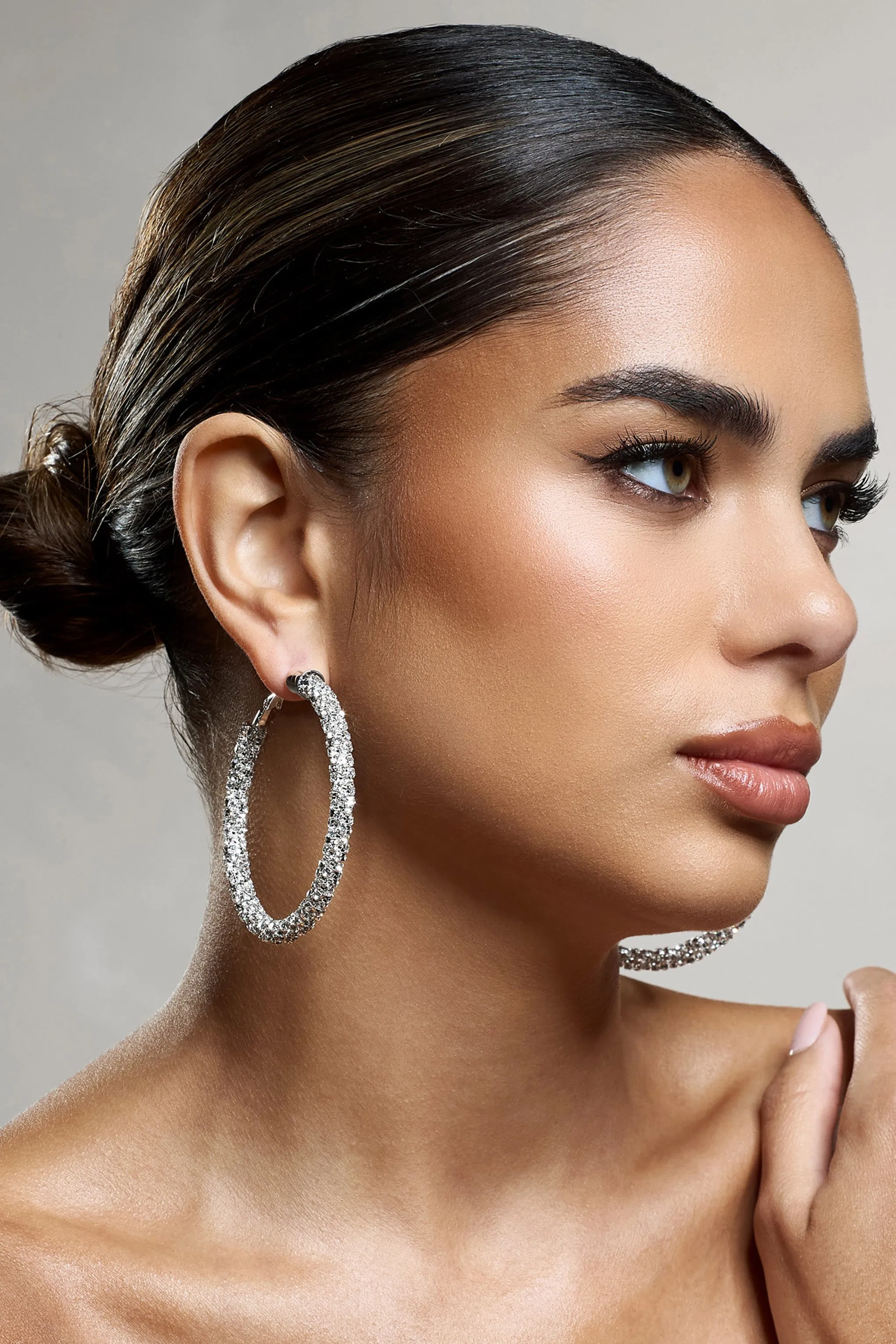 Ravenna | Silver Diamante Hoop Earrings