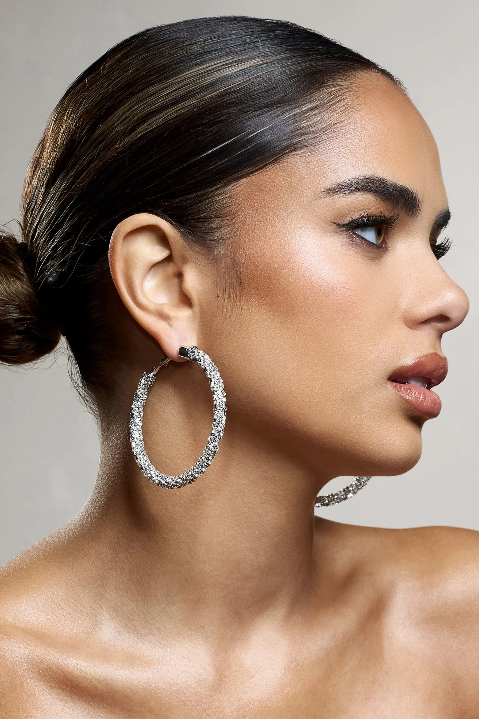 Ravenna | Silver Diamante Hoop Earrings