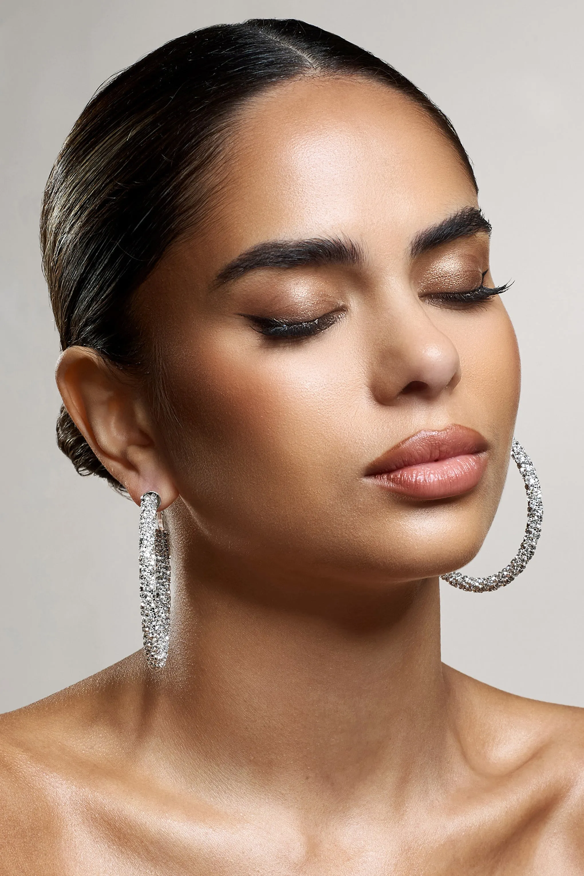 Ravenna | Silver Diamante Hoop Earrings