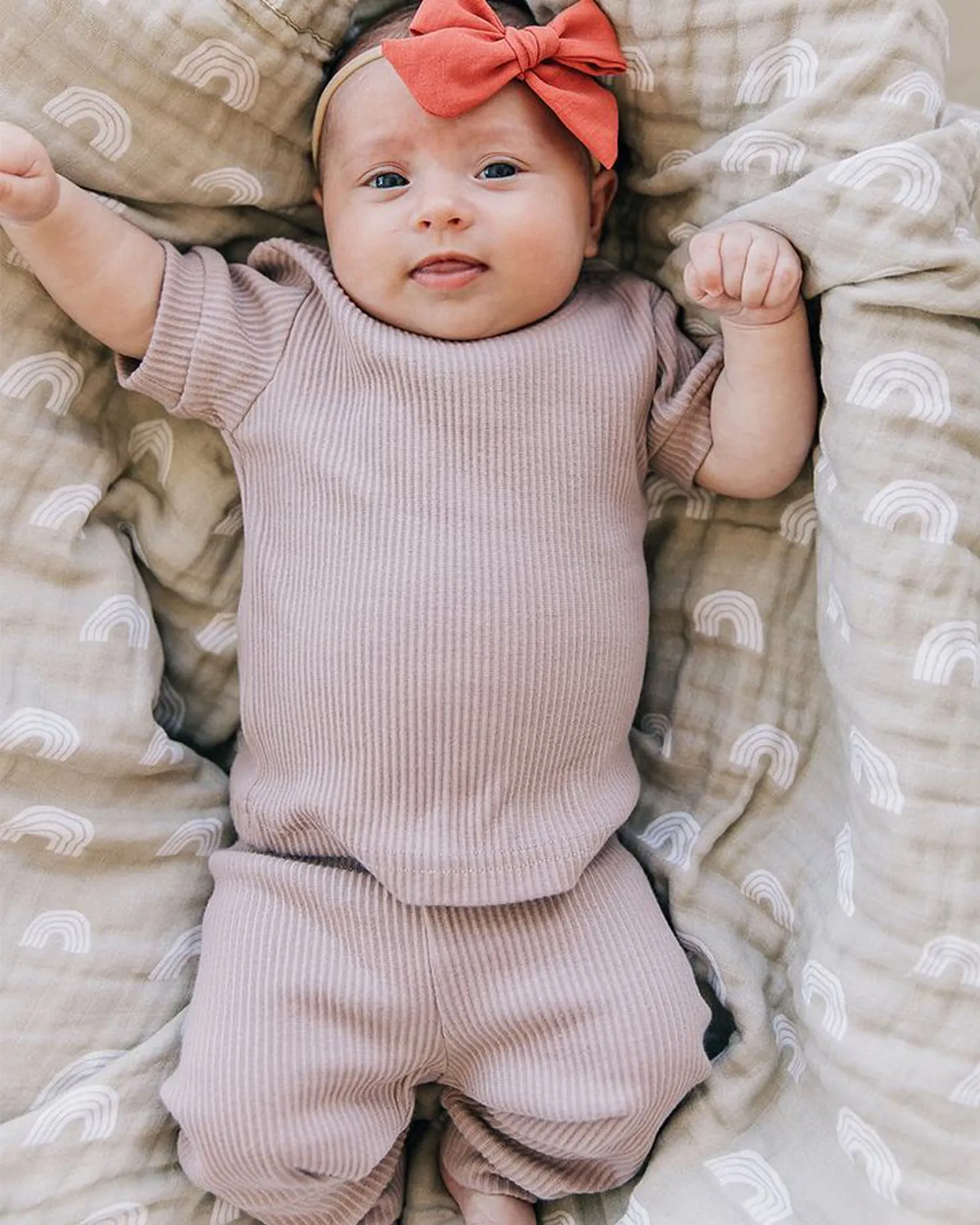 Ribbed Two-Piece Cozy Short Sleeve Set – Lavender