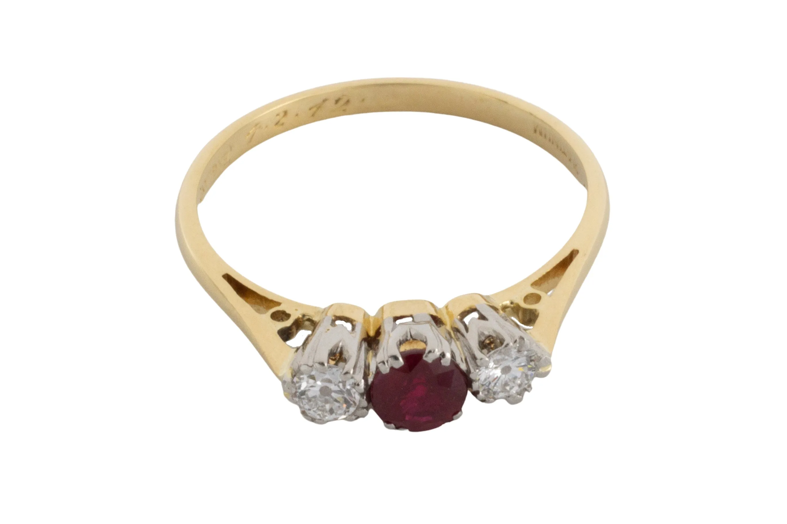 Ruby and diamond three stone ring