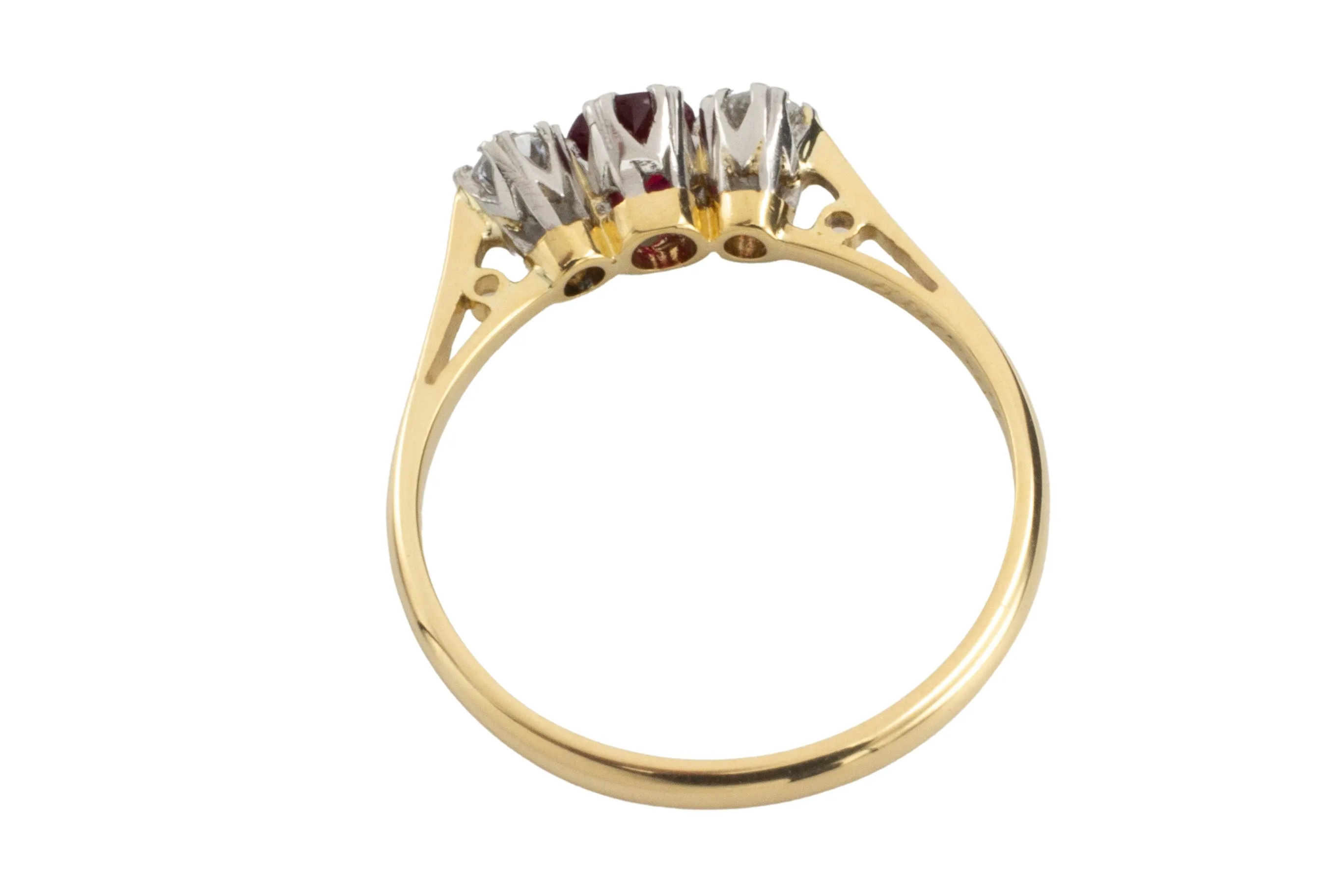 Ruby and diamond three stone ring