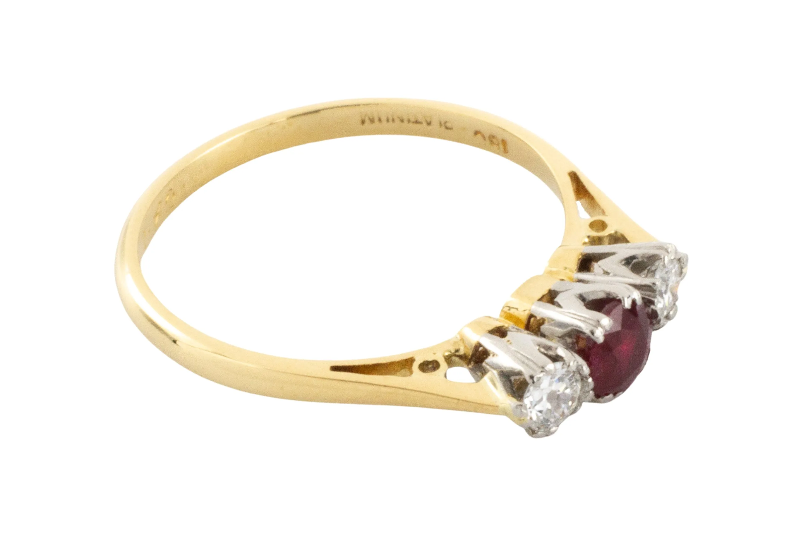 Ruby and diamond three stone ring