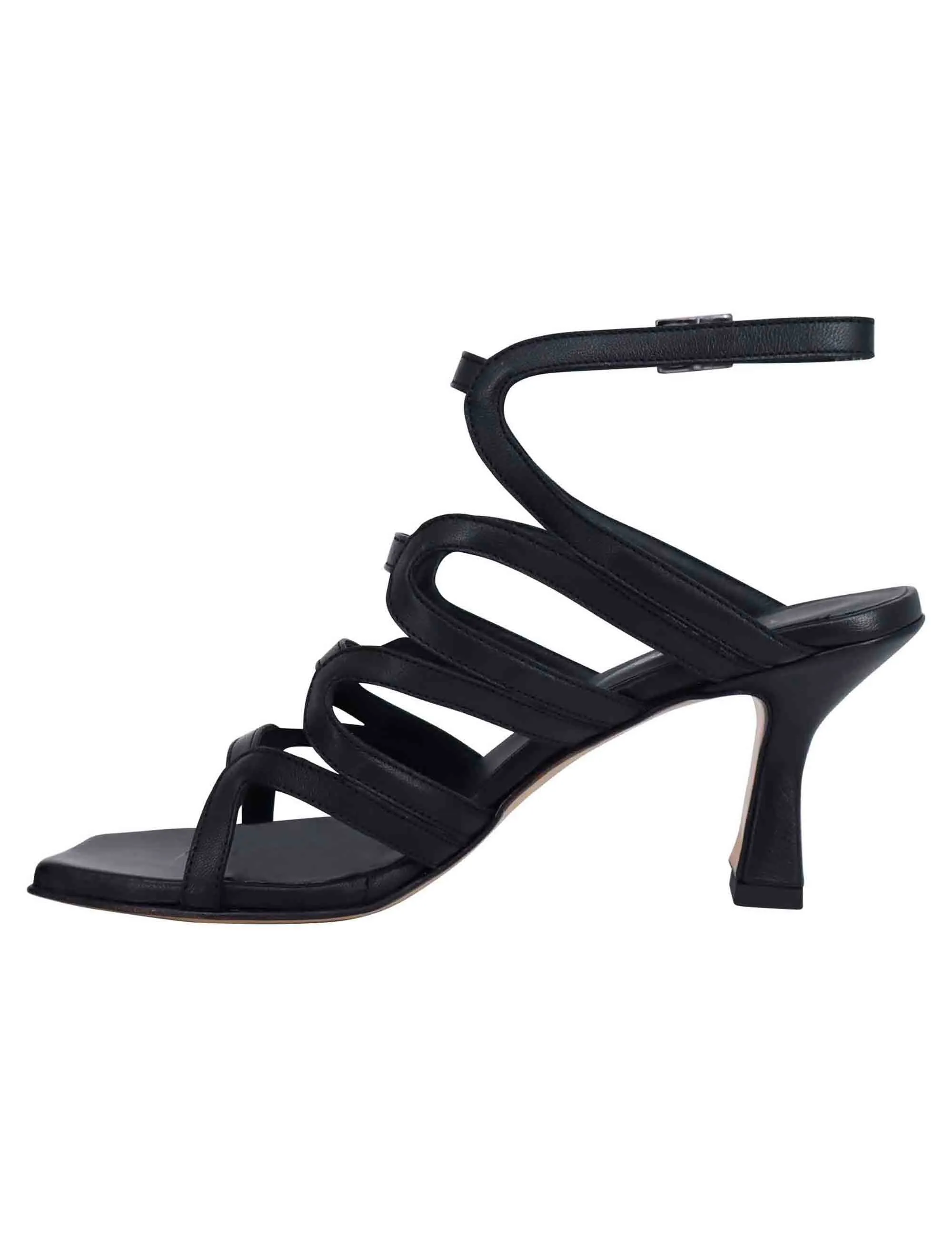 Sandali slingback donna in pelle nera con tacco alto e punta quadra