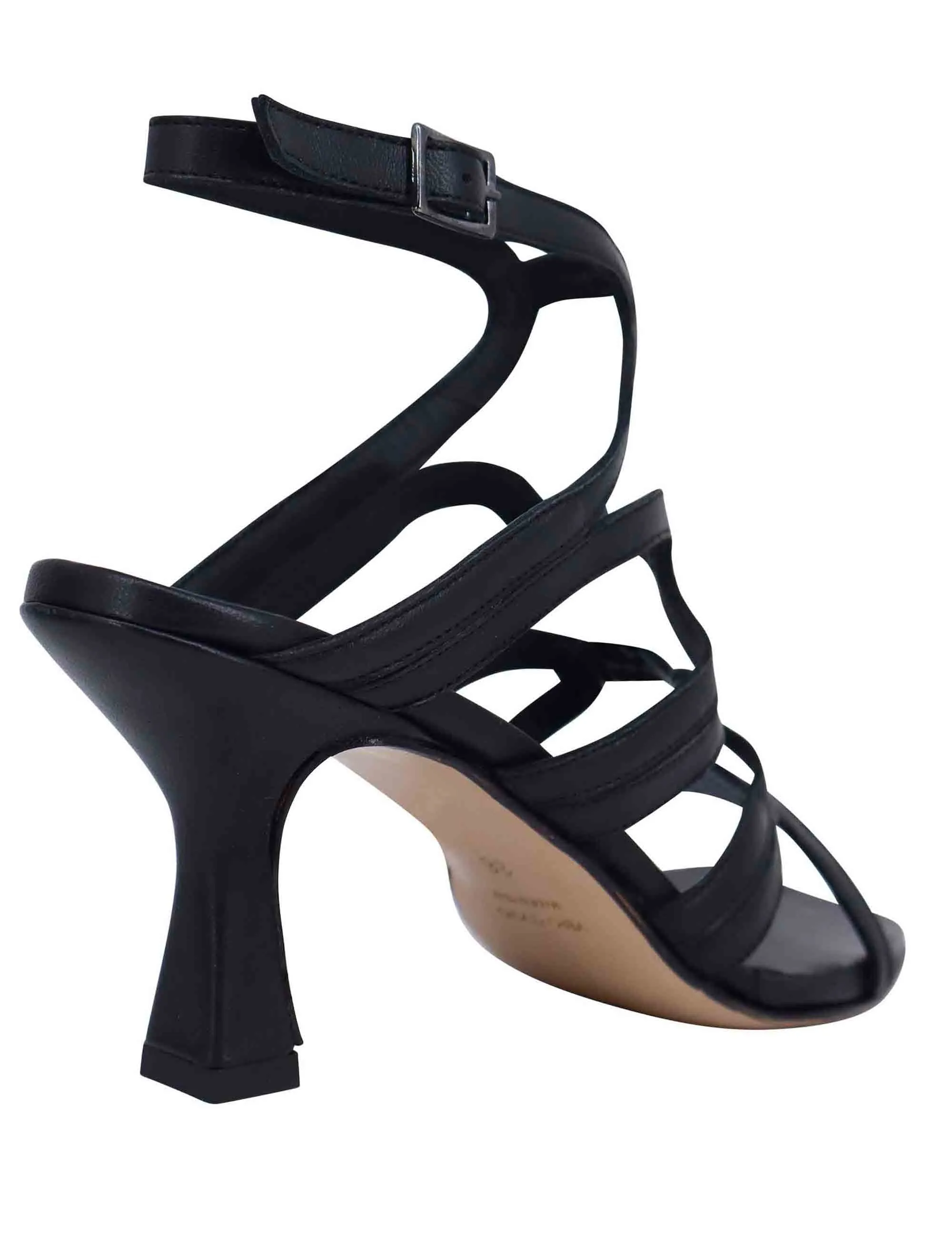 Sandali slingback donna in pelle nera con tacco alto e punta quadra