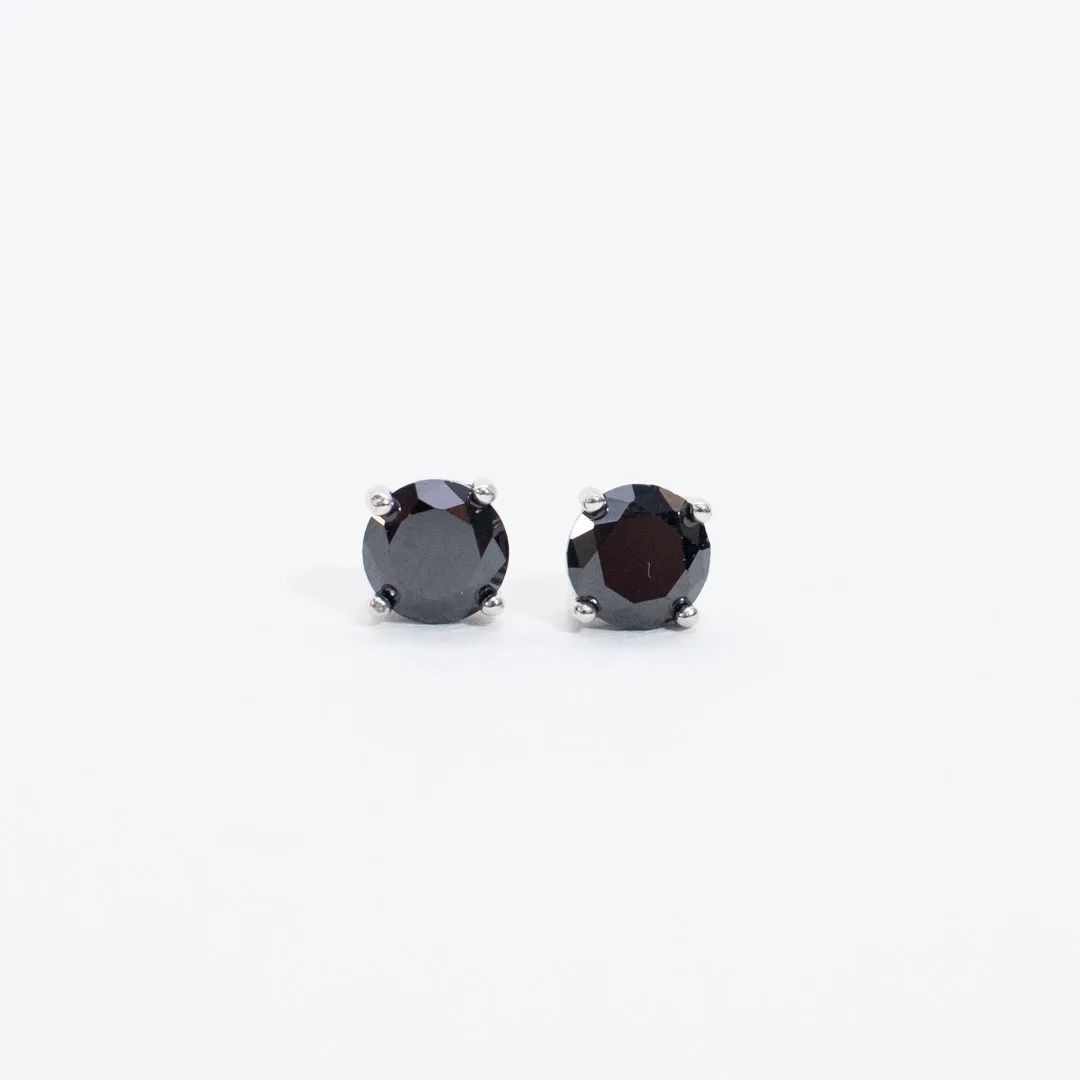 Silver Round Faceted Claw Set Onyx Studs