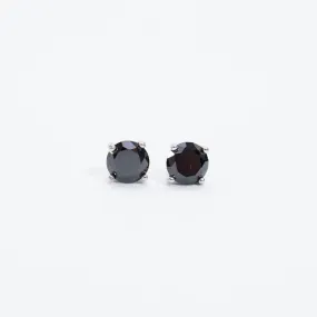 Silver Round Faceted Claw Set Onyx Studs