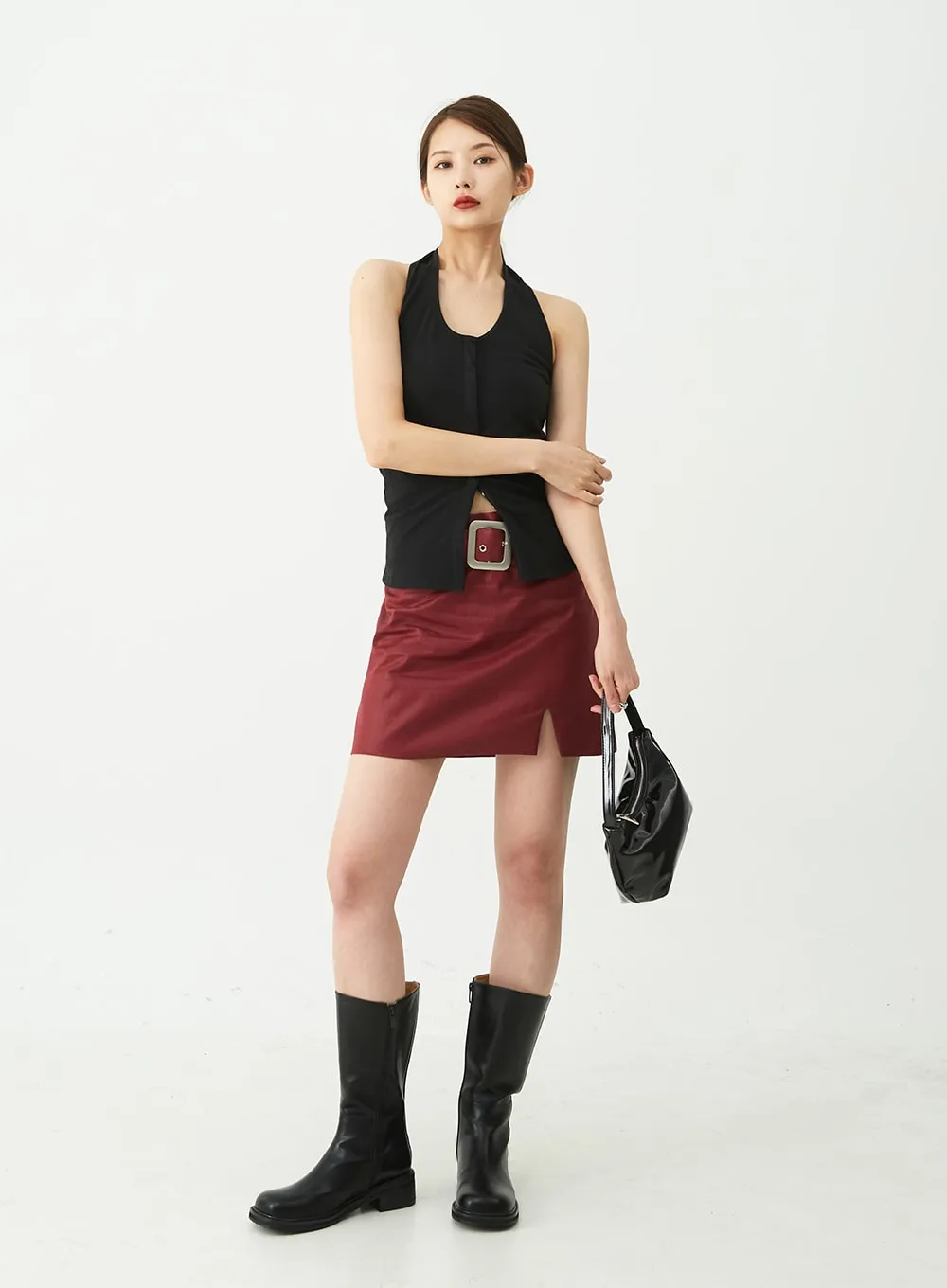 Slit Mini Skirt with Belt Set CU5