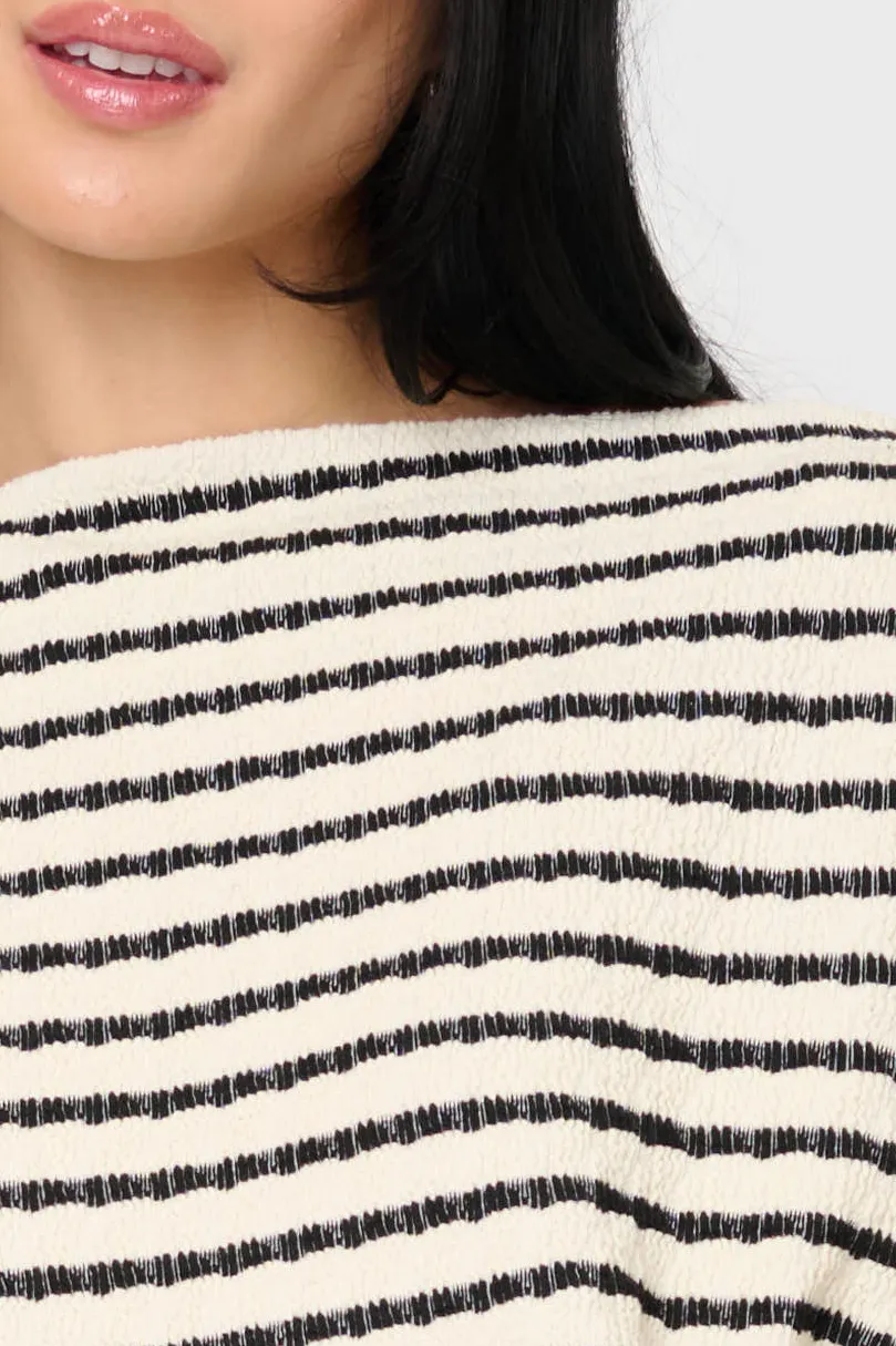 Slouchy Open Neck Striped Knit Top