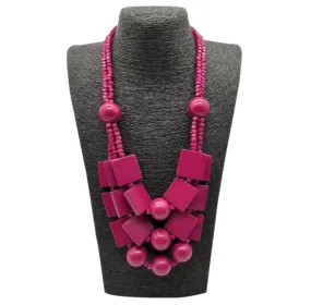 Square Wood Magenta Necklace