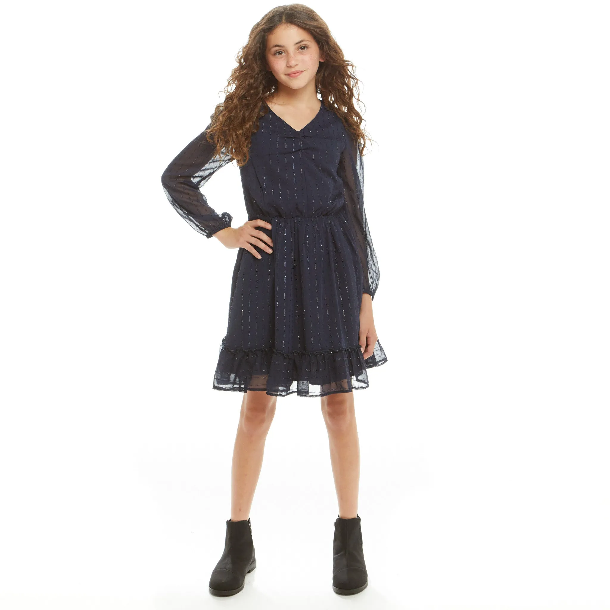 Starry Elegance Lurex Dress (Size 7-16 Years) | Navy