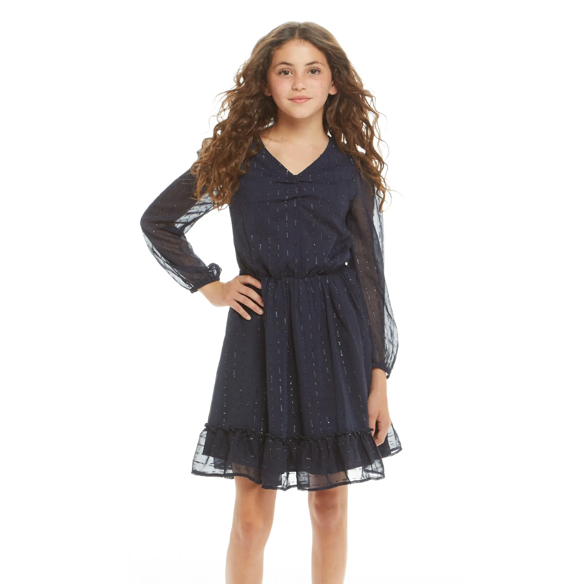 Starry Elegance Lurex Dress (Size 7-16 Years) | Navy