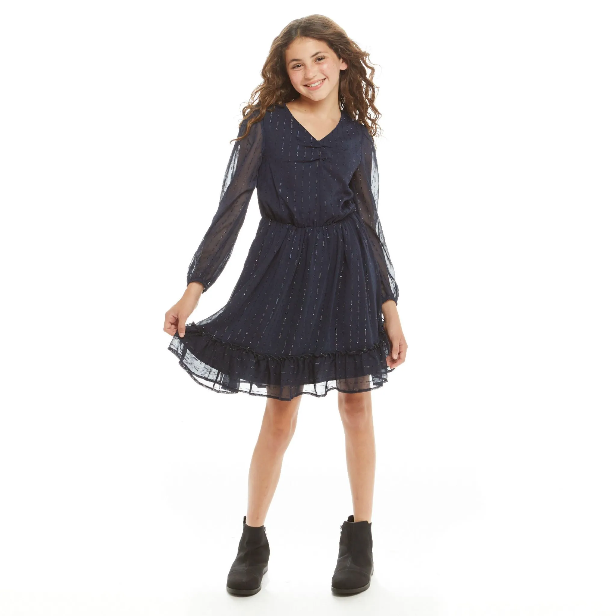 Starry Elegance Lurex Dress (Size 7-16 Years) | Navy