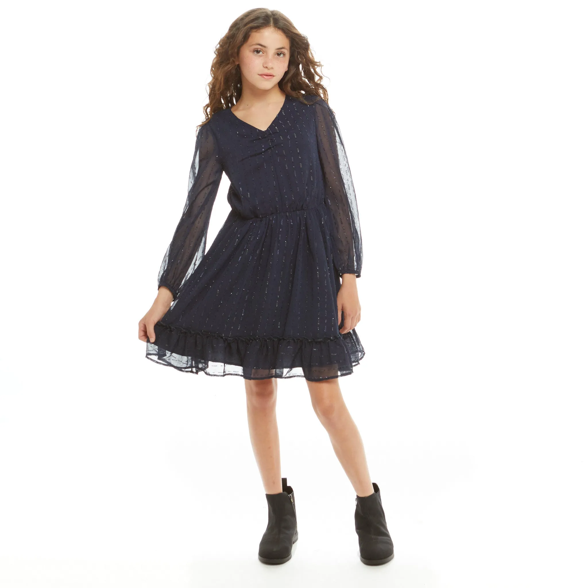 Starry Elegance Lurex Dress (Size 7-16 Years) | Navy