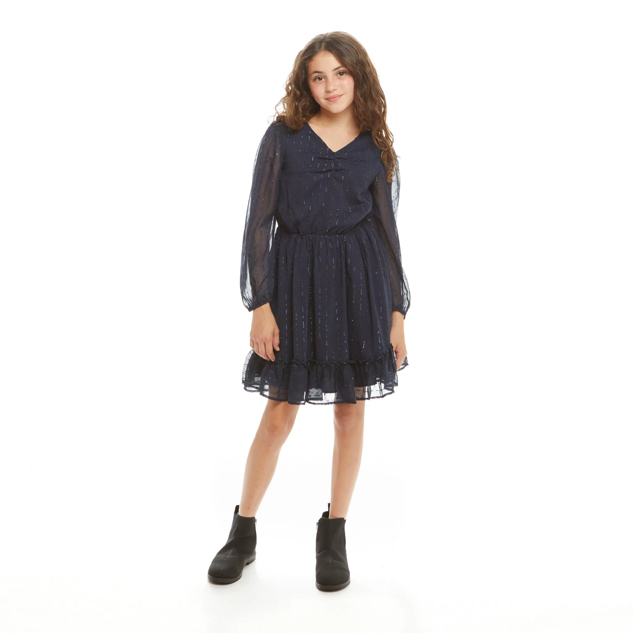 Starry Elegance Lurex Dress (Size 7-16 Years) | Navy