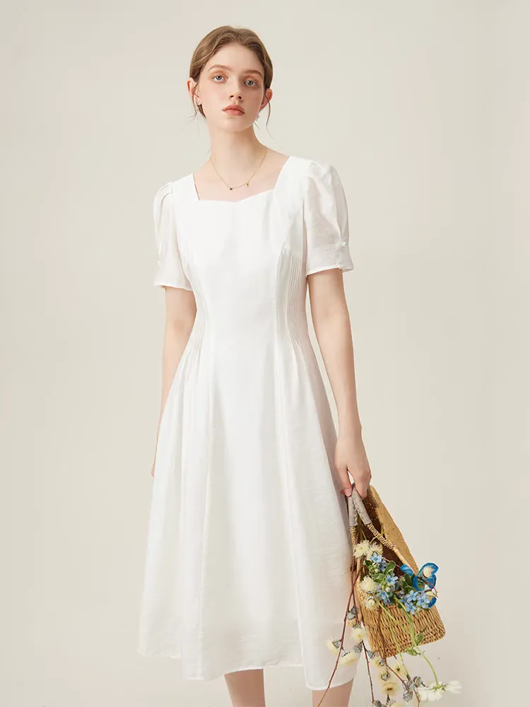 The Erinda Wedding Bridal White Short Sleeve Dress