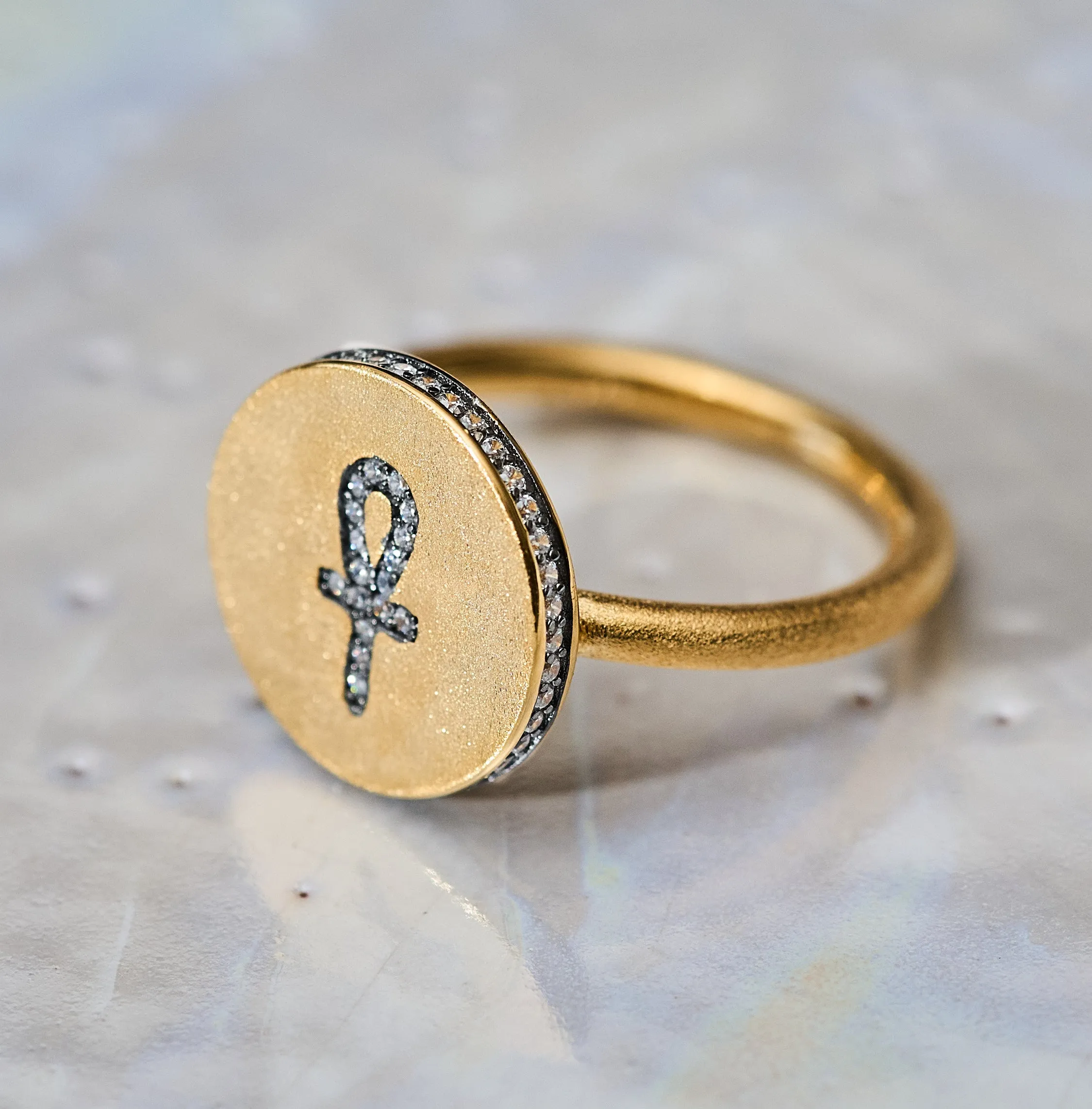 The Life Circle Ankh Ring in Vermeil Gold