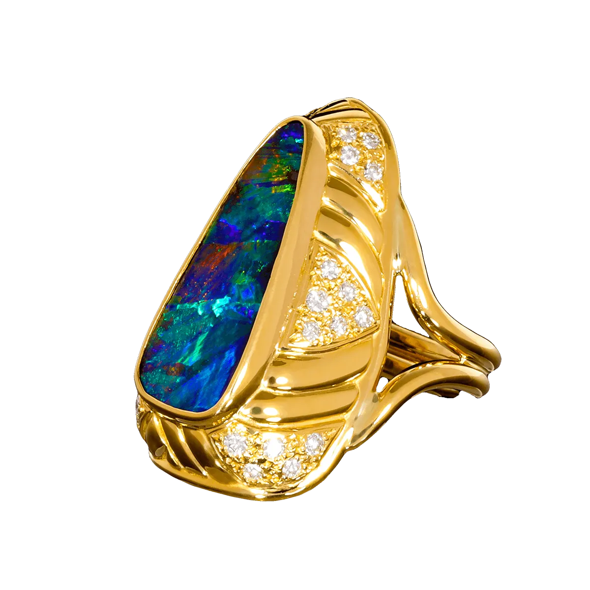 'The Sultan's Pride' Black Boulder Opal Ring