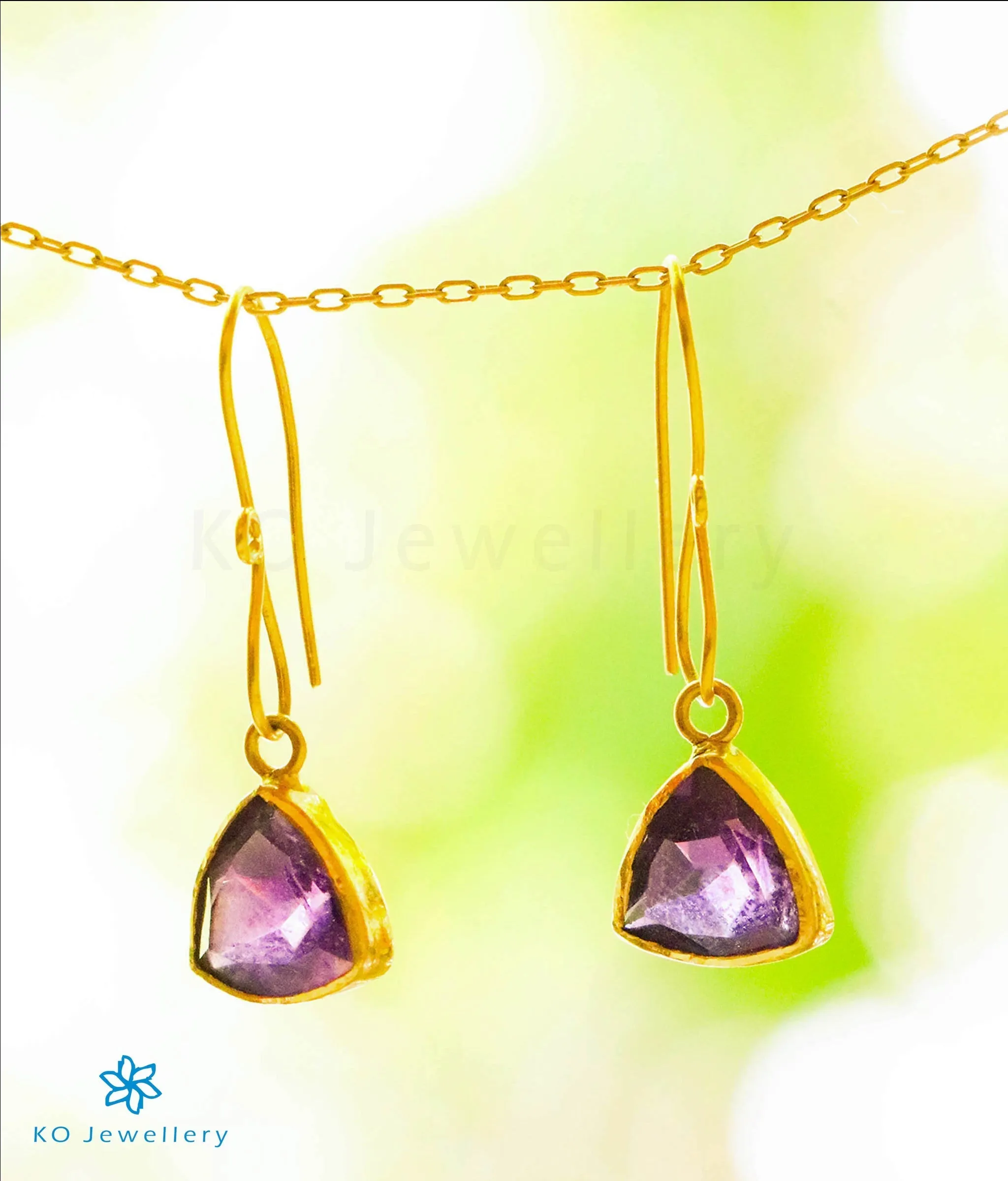 The Triad Amethyst Earrings in 22 KT Gold