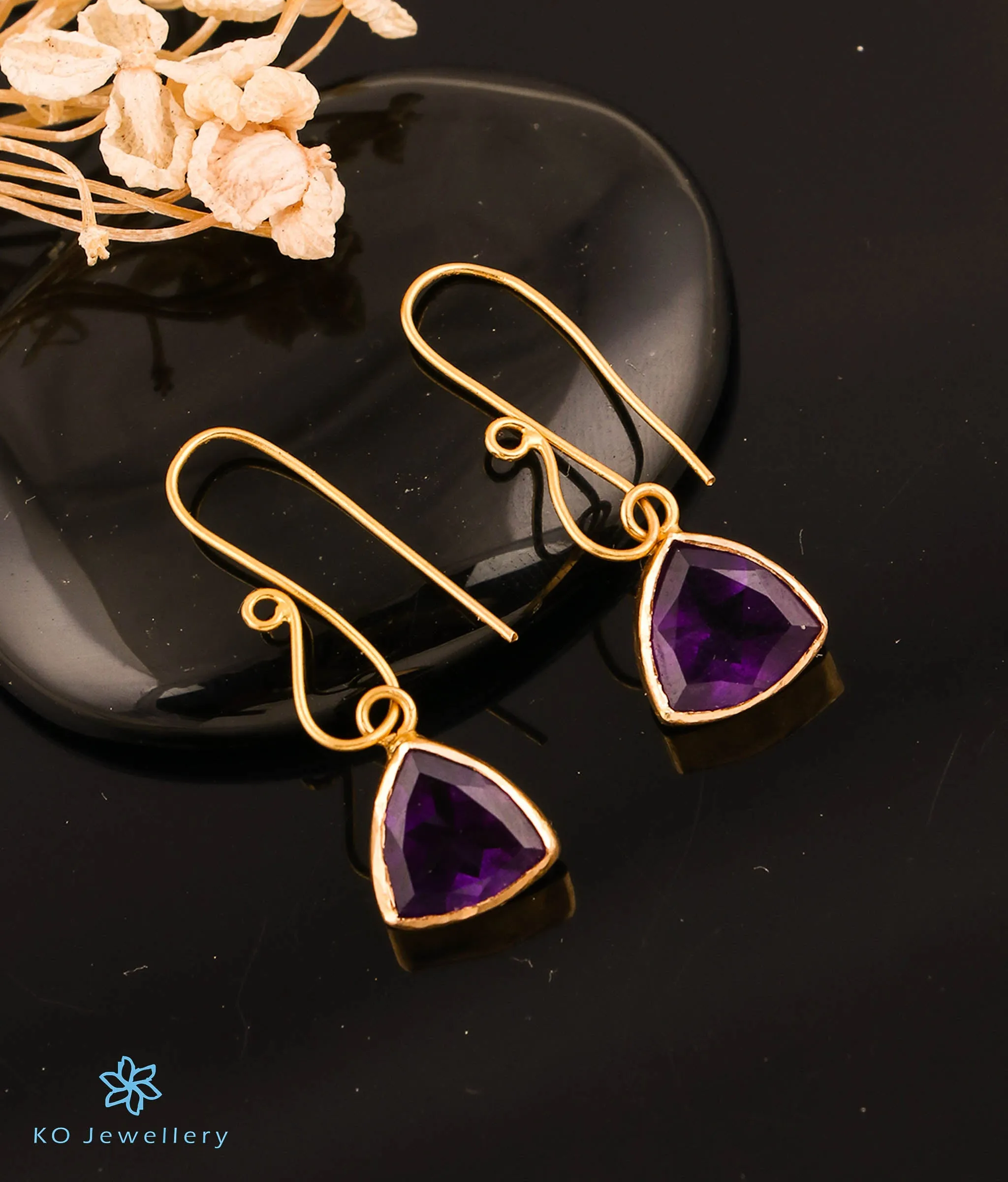 The Triad Amethyst Earrings in 22 KT Gold