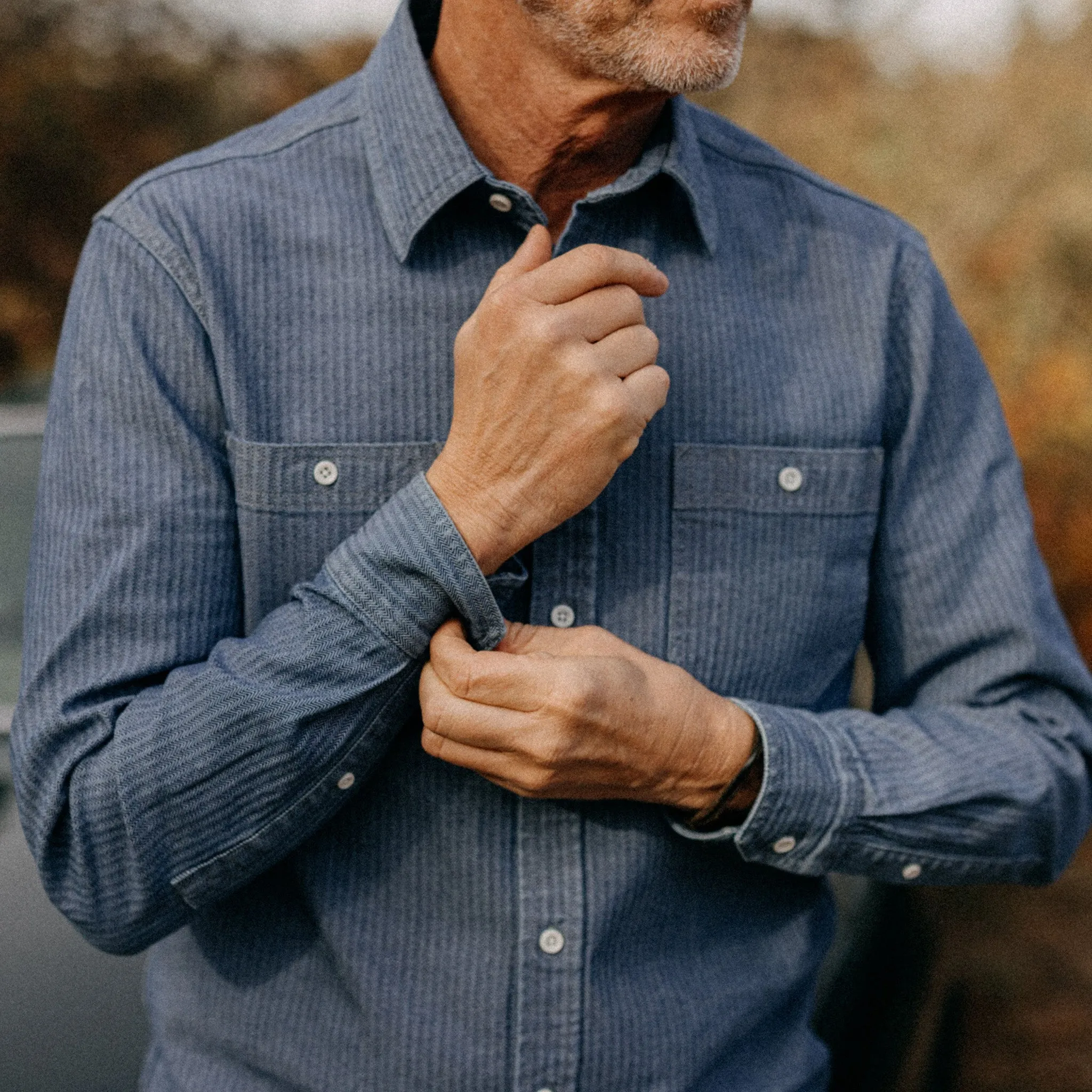 The Utility Shirt in Washed Indigo Herringbone