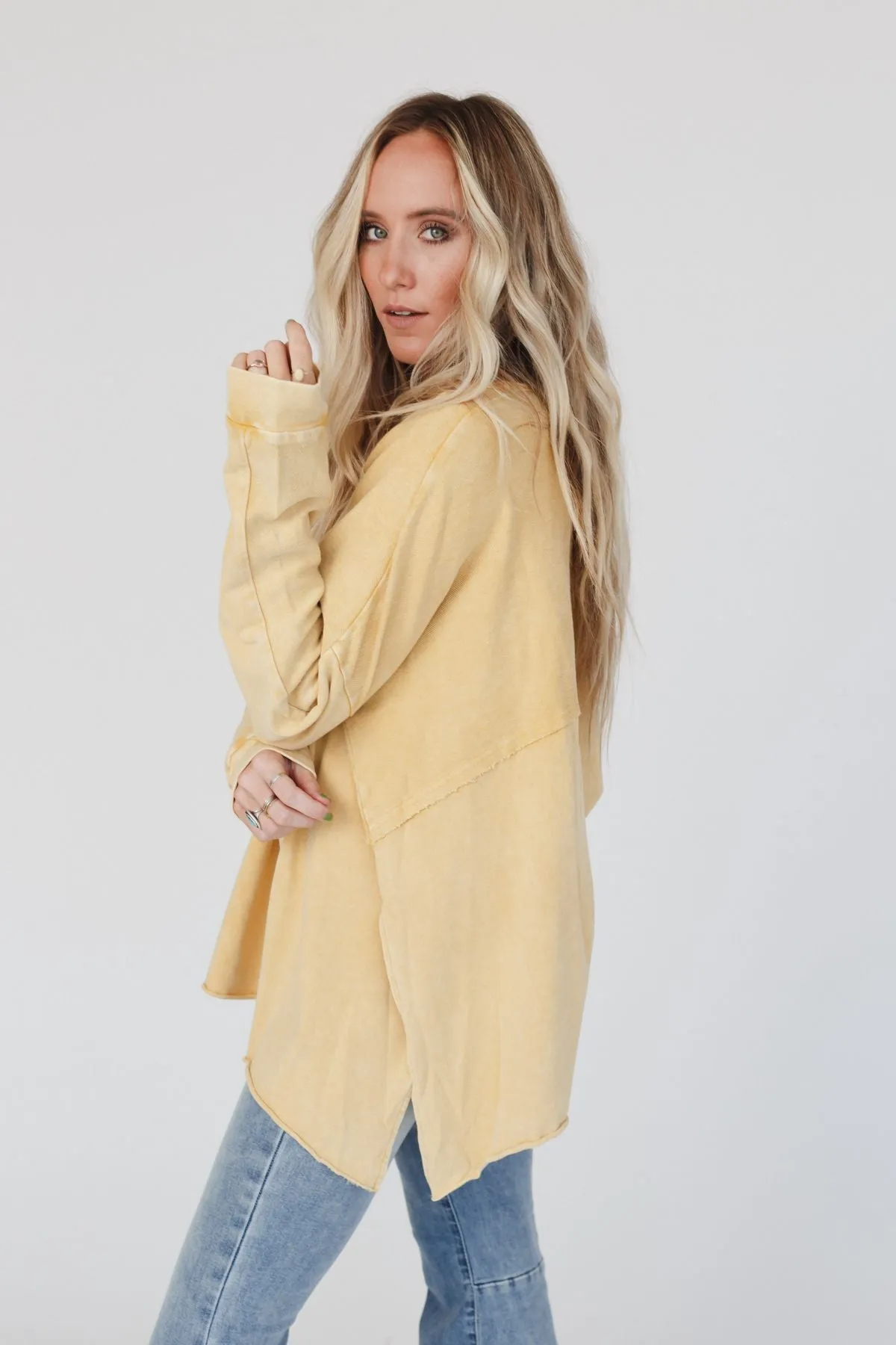 Time Off Terry Knit Pullover Top - Mustard