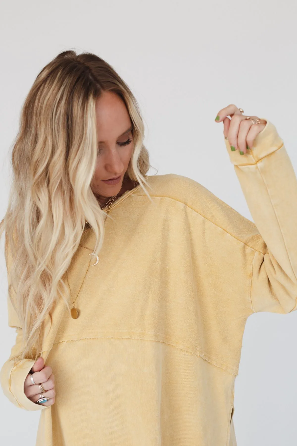 Time Off Terry Knit Pullover Top - Mustard