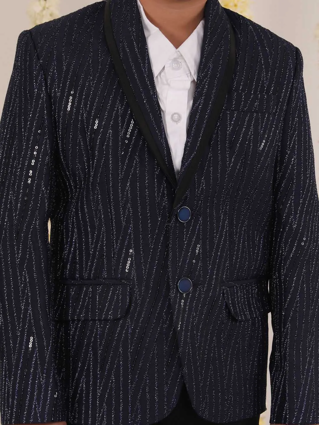 VASTRAMAY Boy's Blue Sequined Blazer