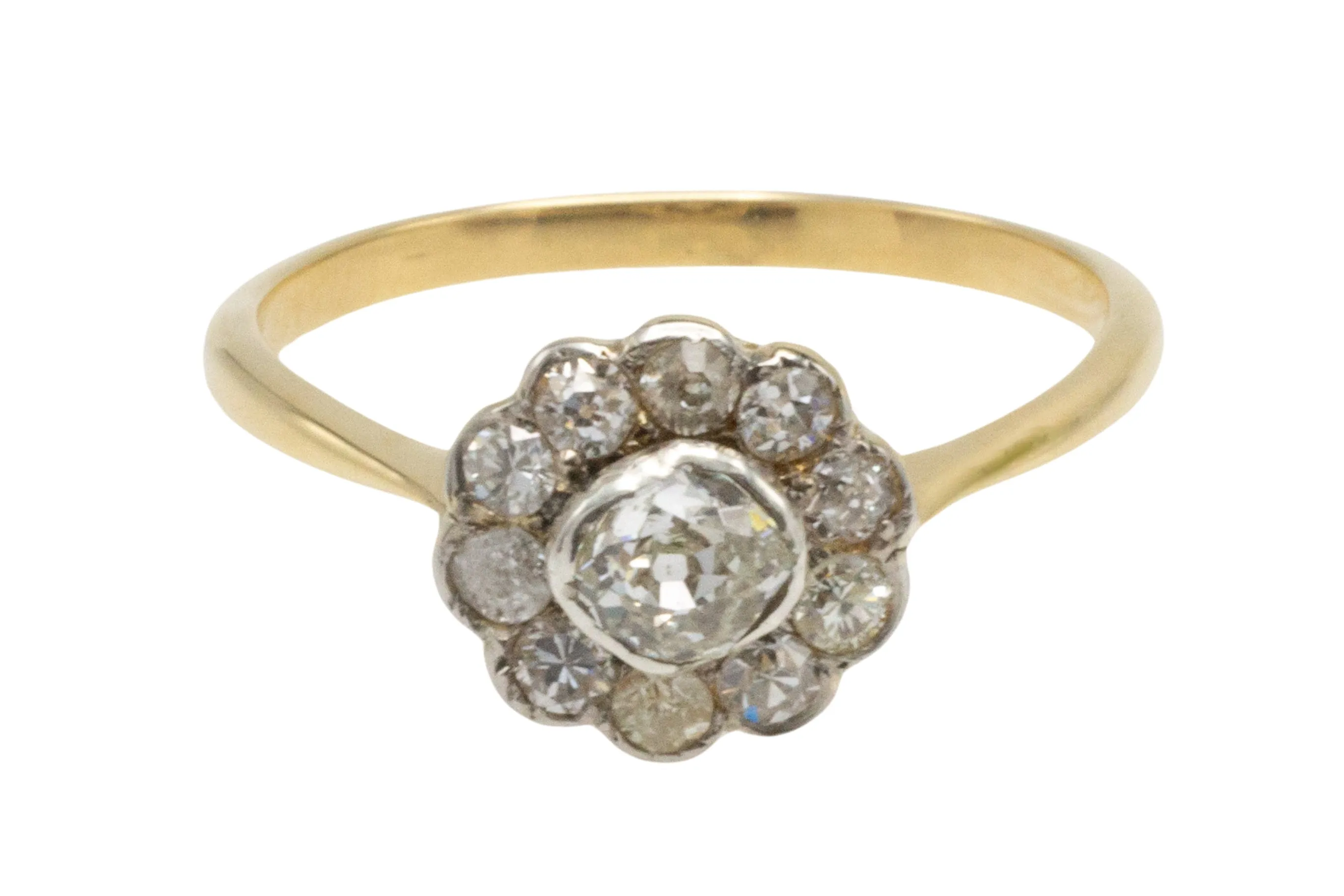 Vintage cluster ring in 18 carat gold and silver