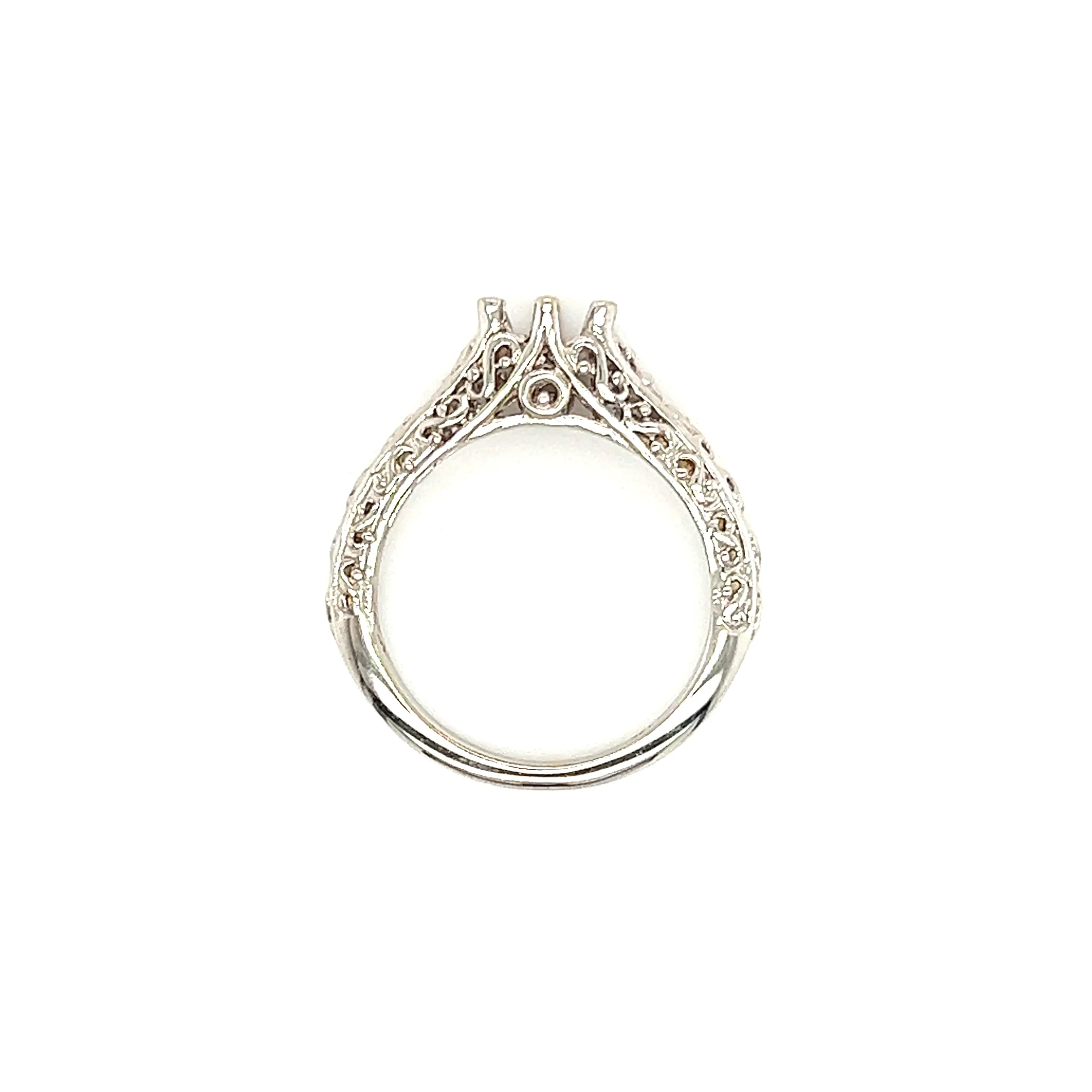 Vintage Engagement Ring Setting with Six Prong Head in 14K White Gold