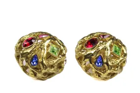 YVES SAINT LAURENT button earrings multicolor stones